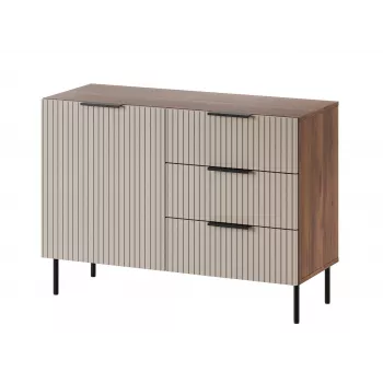 Kumode ALMERA 104x42x75 cm, valrieksts/krems, 3 atvilktnes, skaidu plātne