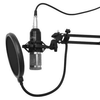 PC mikrofons MEDIA-TECH MT397S — vadu, XLR ieeja, 20–20000 Hz, 150 Ω, -32 dB, 2.4 m kabelis, galda statīvs, melns