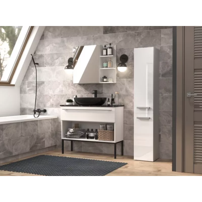 Bathroom cabinet NEL IV 31x30x174 cm, balts, spīdīgs