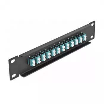 Šķiedru optikas sadales panelis DeLOCK 10 collu 12 portu LC Duplex akva 1U melns