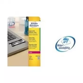 Avery Durable Heavy Duty L6009 - Poliestera pastāvīgās līmes etiķetes - Sudraba - 45,7 x 21,2 mm - 4800 etiķetes (100 loksnes x 48)