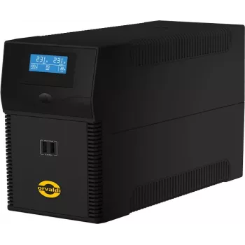 Nepārtrauktās barošanas avots ORVALDI ID2K0CH Line-Interactive 2 kVA / 1200 W, 24 V, 9 Ah akumulatori, LCD, USB, kompakts melns