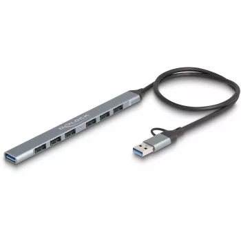 DELOCK 4 Portu Plānais USB Hubs — USB 3.2 Gen 1 Host Type-C, 3× USB 5 Gbps Type-C + 1× USB 5 Gbps Type-A, Pelēks, Metāls