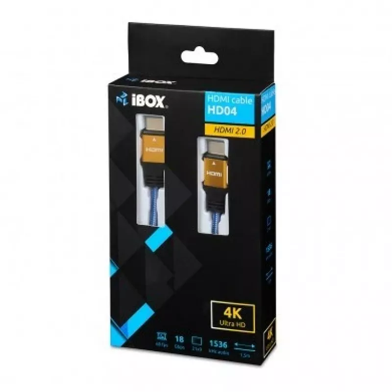 HDMI kabelis IBOX ITVFHD04 1.5 m, HDMI 2.0, 18 Gbps, 4K (4096×2160), apzeltīti kontakti, vīrietis-vīrietis