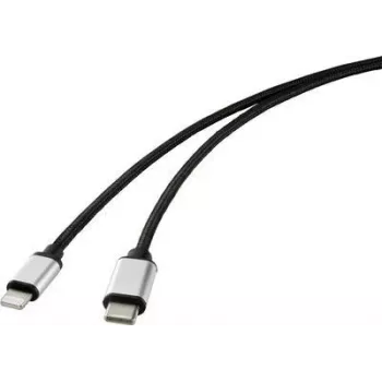Renkforce USB mobilā telefona savienojuma kabelis [1x USB-C™ spraudnis - 1x Apple Lightning spraudnis] 2,00 m Melns (RF-4353448)