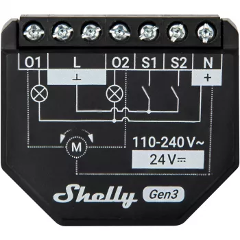 Shelly 2PM Gen3 viedais slēdzis 2 kanāli Melns