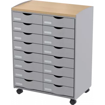 Uzglabāšanas ratiņi Paperflow DT162N.02.23, 16 atvilktnes, 55.2×74.5×35 cm, pelēki