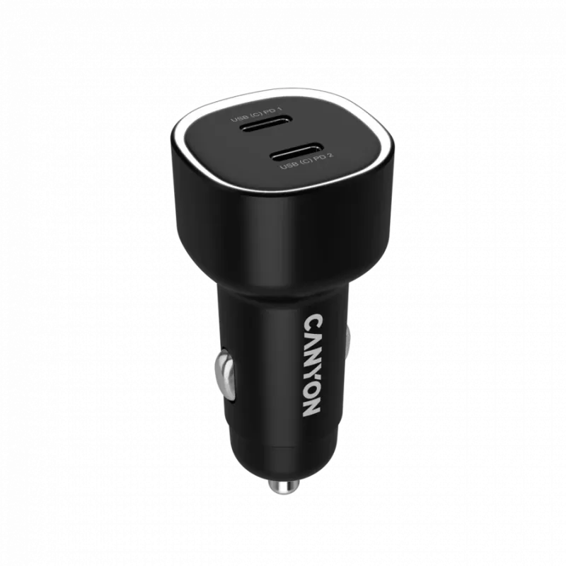 Auto lādētājs CANYON OnDrive 60 PD 60W 2xUSB-C — melns