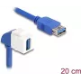 DeLOCK Keystone modulis USB 5 Gbps Type-A sievišķs uz sievišķu 90° leņķa 20 cm zils