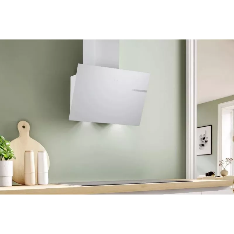 Sienas nosūcējs Bosch DWK65DK20, 590×325×690 mm, 550 m³/h, 3 ātrumi, 62 dB, balts, alumīnija tauku filtrs