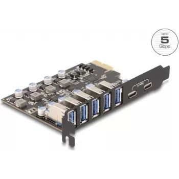 DELOCK PCI Express x1 karte 90346 — 5 Gbps, 5 ārējie porti