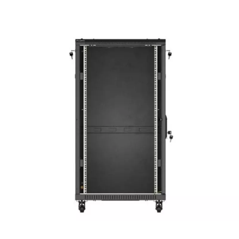 Rack skapis LANBERG FF01-6222-12B 22U 600x1200 mm melns ar stikla priekšējām un aizmugurējām durvīm