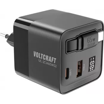 Voltcraft UC-2C1A65W02 USB lādētājs, 65W, 2x USB-C + 1x USB-A, 3A, (VC-16619015)
