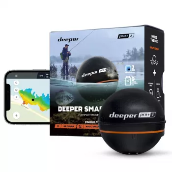Pārnēsājams zivju meklētājs Deeper Smart Sonar PRO+ 2 ar 675 kHz, 100 m diapazonu, 65×65×65 mm, Li‑Ion 950 mAh