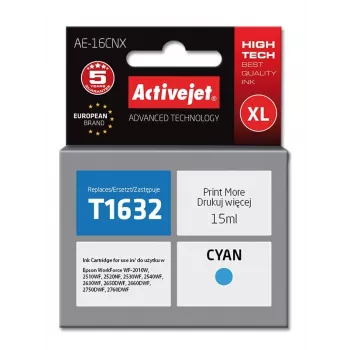 Activejet AE-16CNX tintas kasetne (aizstāj Epson 16XL T1632; Supreme; 15 ml; ciāna)