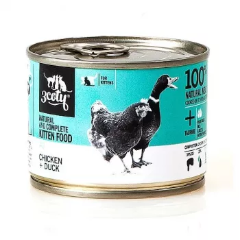 3Coty mitrā kaķēnu barība ar vistu un pīli, 180 g