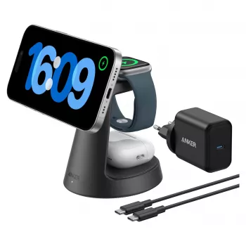 3-in-1 bezvadu uzlādes stacija Anker MagGo B25M4G11 — doks iPhone, AirPods un Apple Watch
