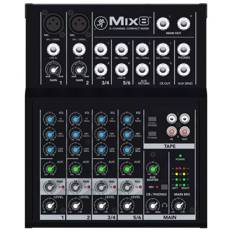 Mackie Mix8 8 kanālu mikseris, 20–30000 Hz, melns