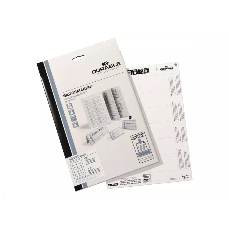 DURABLE 1453-02 vārda nozīmju ieliktņi, A4 mikroperforētas lapas, 240 gab., balts