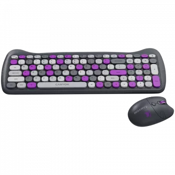 Bezvadu tastatūras un peles komplekts CANYON HSET-W6 Kitty Edition – violets