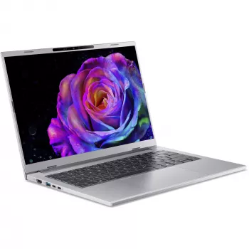 Portatīvais dators Acer Aspire 14 AI A14-61M-R4US — 14 collu WUXGA OLED, AMD Ryzen AI 5 330 3.4 GHz, 16 GB LPDDR5x, 1 TB SSD, Windows 11 Home, Sudraba