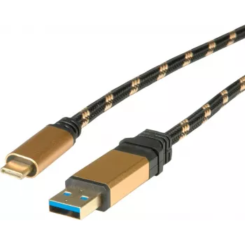 Roline Gold USB kabelis - USB Type A (vīrišķais) uz USB-C (vīrišķais) - USB 3.1 - 5 V - 900 mA - 1 m - Melns/Zelts