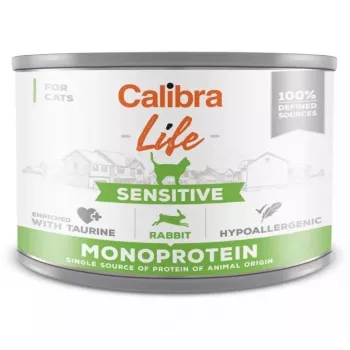 Slapjā kaķu barība Calibra Cat Life Sensitive Trušu 200 g kārba, pieaugušiem, pilnvērtīga, bez lipekļa, bez cukura
