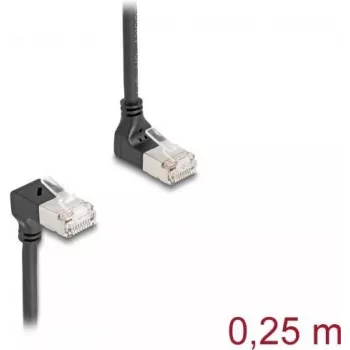 DeLOCK RJ45 Cat.6A S/FTP tīkla kabelis, slims, 90°, 0,25 m, melns