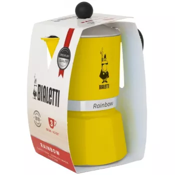 Moka katliņš Bialetti Rainbow melns/dzeltens — alumīnija plīts espresso pagatavotājs, 1 gab.