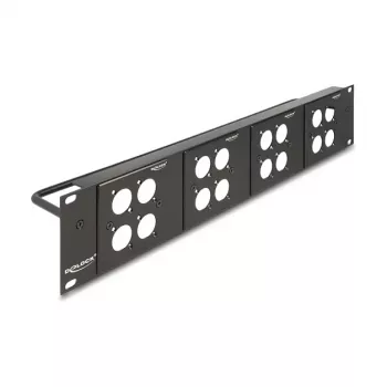 DeLOCK 88195 D-Type 19 collu sadales panelis ar 4 plāksnēm, 16 porti, 2U, melns