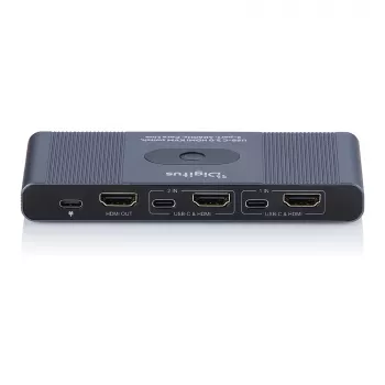 KVM slēdzis DIGITUS USB-C 3.0 HDMI 2-portu 4K60Hz, USB-C/USB-A, alumīnijs, 135×60×30 mm