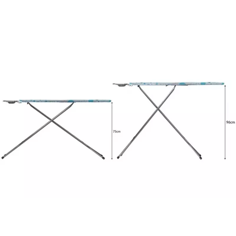 Pilna izmēra gludināmais dēlis Vileda — nerūsējošā tērauda kājas 1200×380 mm augstums 75–96 cm salokāms gludekļa turētājs