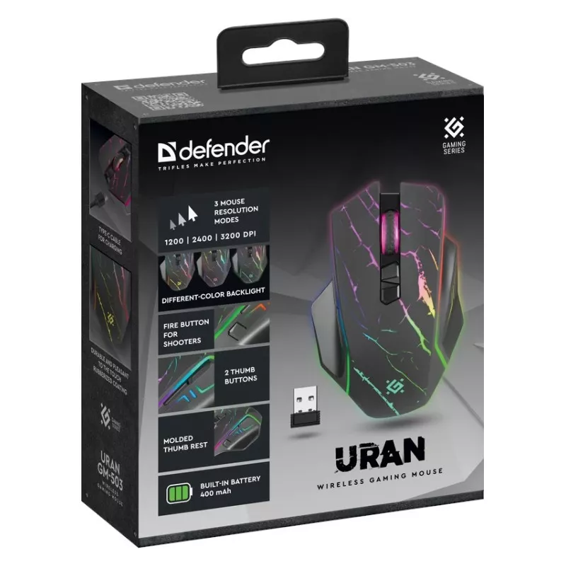Pele DEFENDER GM-503 URAN OPTIC RF RGB 3200dpi 7pogas