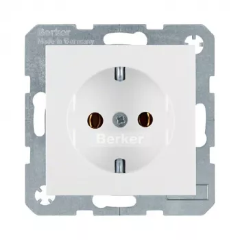 Kontaktligzda Type F Berker 47438989, balta, duroplast korpuss, 250V 16A, IP20, dziļums 32mm