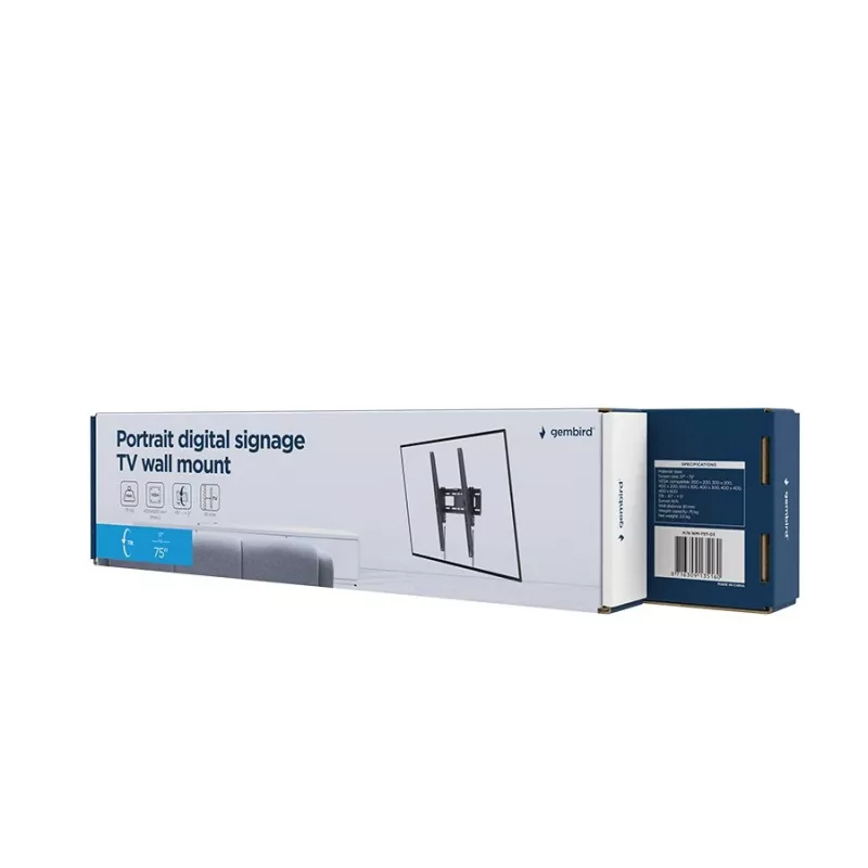 TV sienas stiprinājums Gembird WM-75T-03 37 inch–75 inch (94–190.5 cm), VESA 200×200–400×600, slodze 75 kg, slīpums -10°–5°, melns