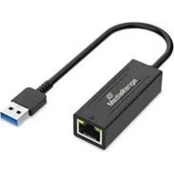 USB-A Ethernet Adapteris MediaRange MRCS238 ar RJ45 Portu, 10/100/1000 Mbps, 20 cm, Melns