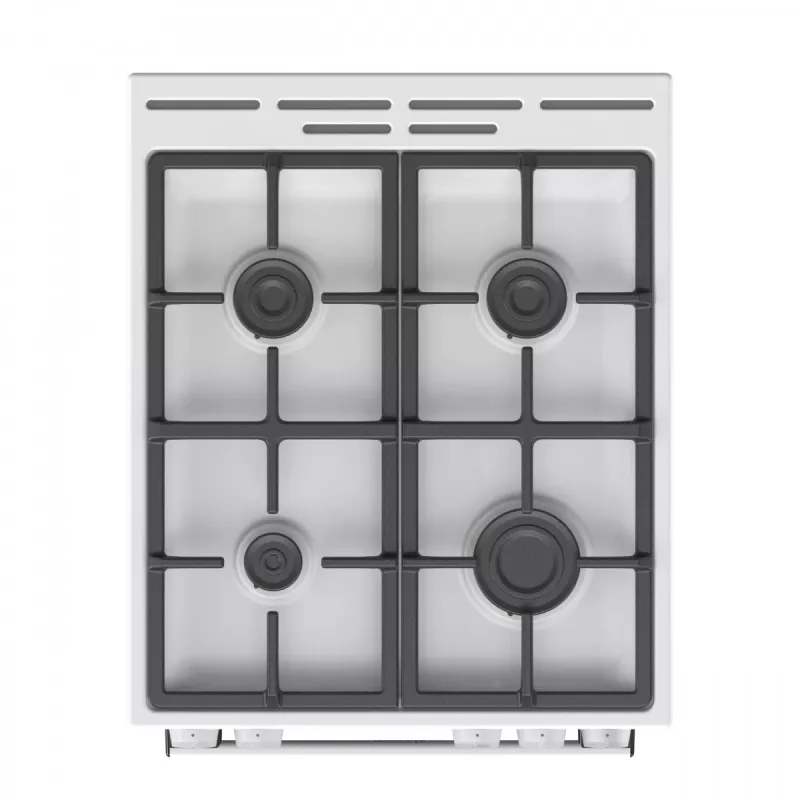 Brīvi stāvoša gāzes plīts ar cepeškrāsni Gorenje GG5A10WFFM — 4 degļu virsma, 70 L cepeškrāsns, emaljēta virsma, balta