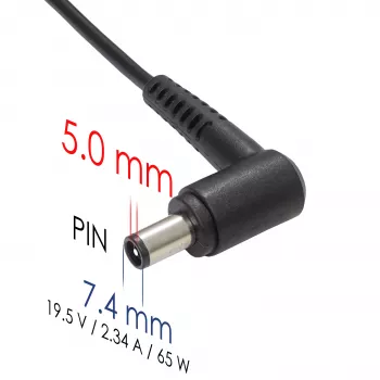 Akyga AK-ND-05 klēpjdatora barošanas adapteris 19,5 V / 3,34 A, 65 W, 7,4 x 5,0 mm spraudnis ar tapu, paredzēts Dell