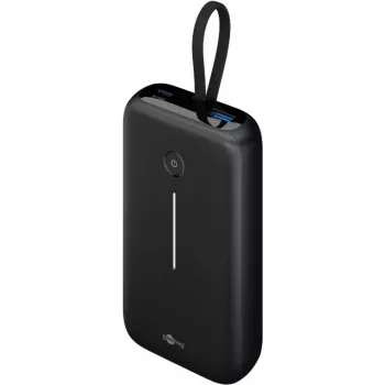 Powerbank 20 000 mAh ar iebūvētu USB-C kabeli 13 cm, 30 W (melns, 20 Ah, 1x USB-A, 2x USB-C, PD, QC)