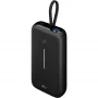 Powerbank 20 000 mAh ar iebūvētu USB-C kabeli 13 cm, 30 W (melns, 20 Ah, 1x USB-A, 2x USB-C, PD, QC)