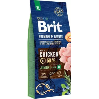 Sausā suņu barība Brit Premium by Nature Junior XL 15 kg — vista, 31% olbaltumvielas, 16% tauki, lielām šķirnēm (40–60 kg)