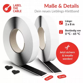 Pašlīmējošā kabeļu lente Label the Cable LTC Klettrolle Easy Tape Strap 8 m × 20 mm, melna