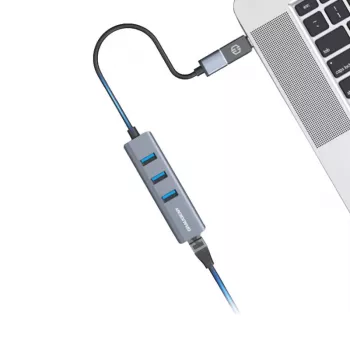 GRAUGEAR USB Hub G-HUB31L-A — USB 3.2 Gen 1 Type-A ligzda, 3x USB 3.2 Gen 1 Type-A pieslēgvietas + RJ-45, 5000 Mbit/s