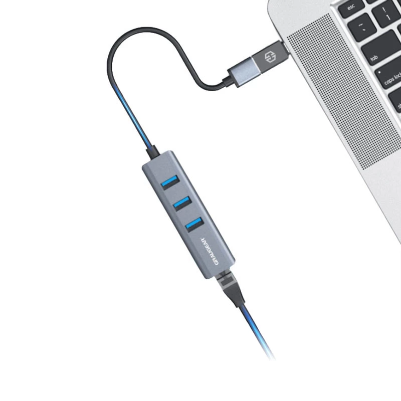 GRAUGEAR USB Hub G-HUB31L-A — USB 3.2 Gen 1 Type-A ligzda, 3x USB 3.2 Gen 1 Type-A pieslēgvietas + RJ-45, 5000 Mbit/s
