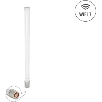 DELOCK 81455 āra WiFi 7 daudzvirzienu antena N-tipa 4,5–6,6 dBi 32 cm vertikāla polarizācija balta