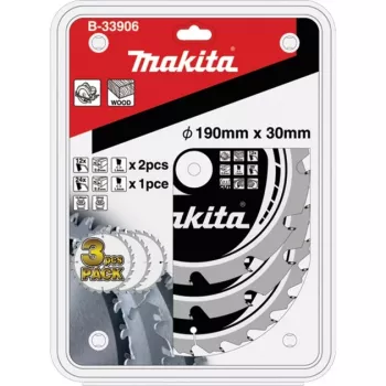 Ripzāģa asmeņu komplekts MAKFORCE B-33906, Ø 190mm, 12Z / 24Z (3 gab., urbums 30mm)
