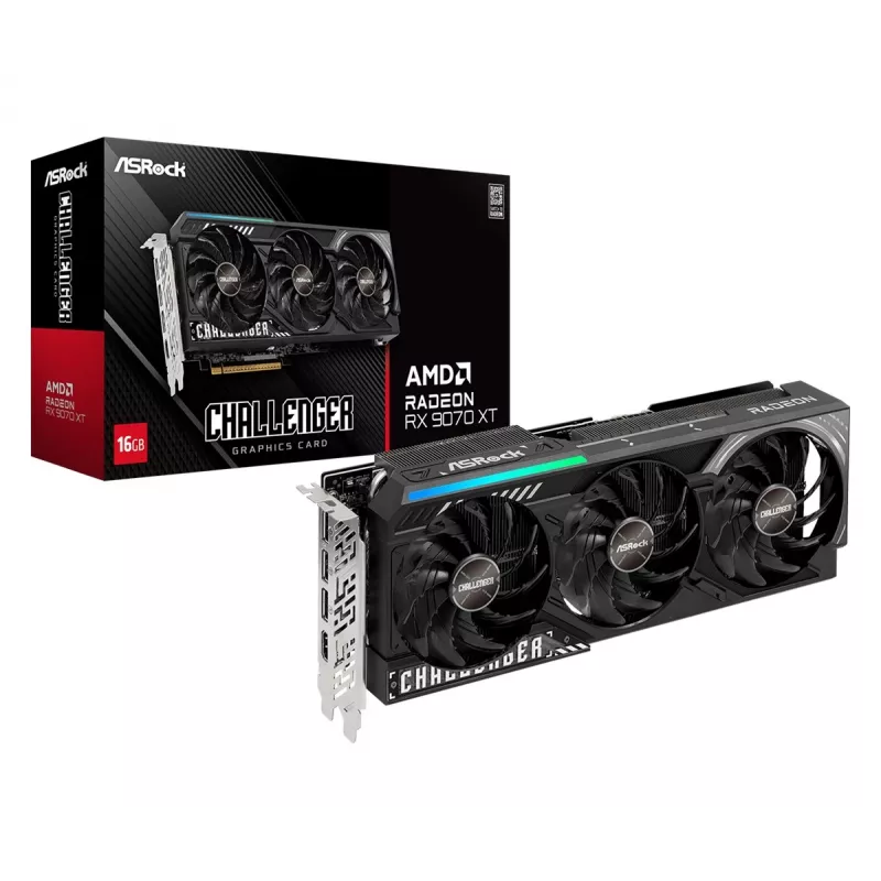 Grafikas karte ASRock Challenger Radeon RX 9070 XT — 16 GB GDDR6, 256-bit, PCIe 5.0, 3 ventilatoru aktīvā dzesēšana