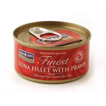 Fish4Cats Finest mitrā kaķu barība ar tunča fileju un garnelēm, 70 g