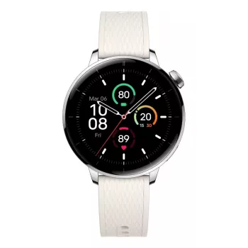 Viedpulkstenis ONEPLUS OnePlus Watch 3 43mm, 1.32 collu AMOLED 466×466, titāns/sudrabs, balta gumijas siksniņa, GPS, Wi‑Fi