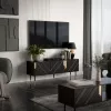 TV skapis Cama Meble MOUNTAIN 154x40x55 cm — skaidu plātnes virsma, melns un zelts